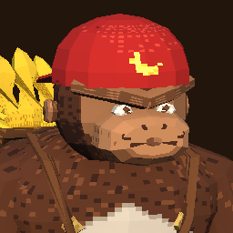 Bongo: a huge gorilla in a red cap with a banana logo