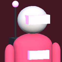 The Spammer: a pink courier-bot with a white visor and an antenna